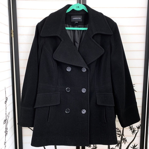 London Fog Jackets & Blazers - London Fog Peacoat Sz 2X Wool Blend Black Coat